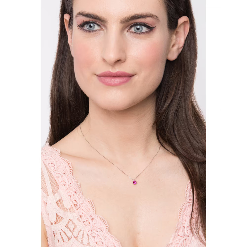 Girocollo Donna Comete in Oro 18 Kt 750% Con Diamanti e Rubino Rotondo Colore G