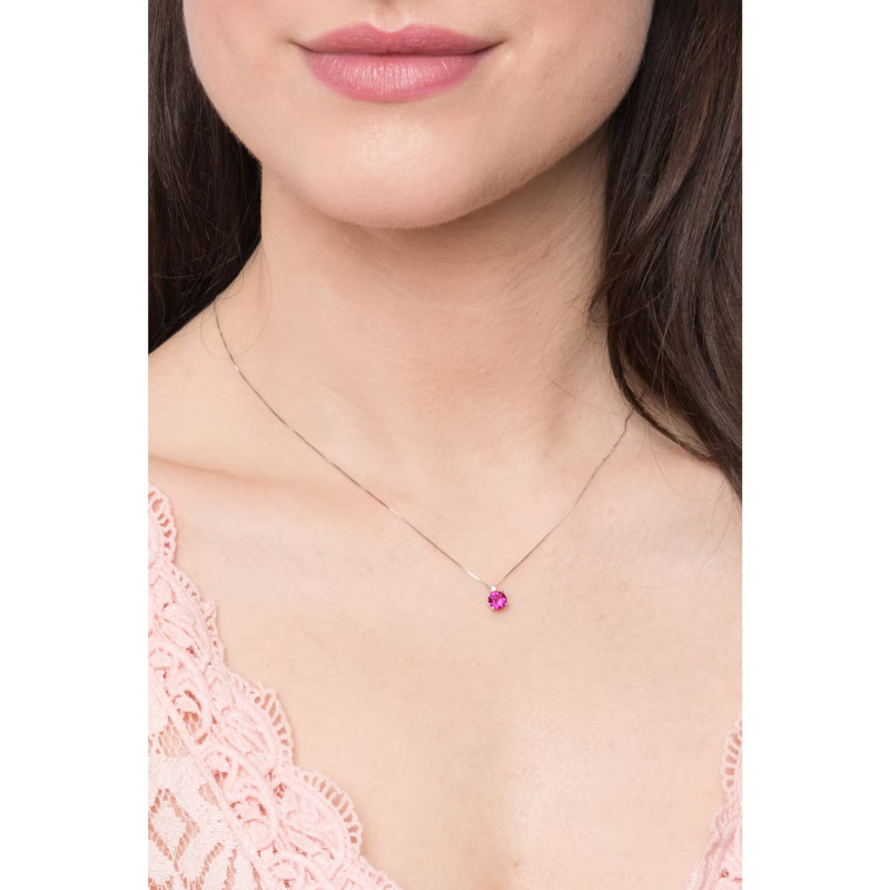Girocollo Donna Comete in Oro 18 Kt 750% Con Diamanti e Rubino Rotondo Colore G