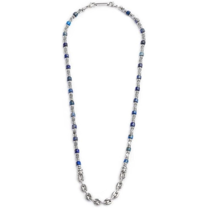 Collana Uomo Marlù 30CO0001 in Acciaio Silver con Pietre Sodalite blu e Catena m Collana Uomo Marlù 30CO0001 in Acciaio Silver con Pietre Sodalite blu e Catena m