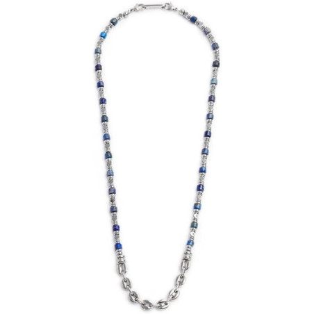Collana Uomo Marlù 30CO0001 in Acciaio Silver con Pietre Sodalite blu e Catena m