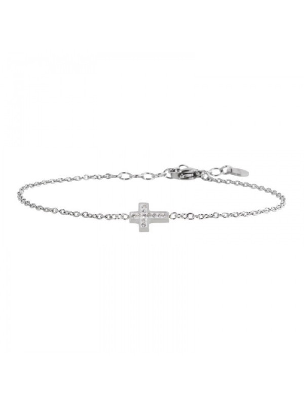 Bracciale Donna Marlù Time To 18BR084 cin Acciaio con Croce e Cristalli 16 cm