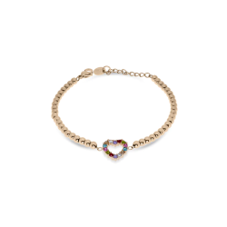 Bracciale Donna Liujo LJ2450  in Acciaio 316l Pvd Oro Rosa Cuore Centrale Zirconi Multicolor