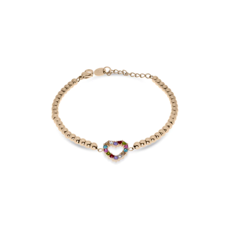 Bracciale Donna Liujo LJ2450  in Acciaio 316l Pvd Oro Rosa Cuore Centrale Zirconi Multicolor