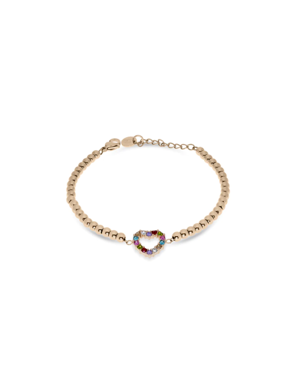 Bracciale Donna Liujo LJ2450  in Acciaio 316l Pvd Oro Rosa Cuore Centrale Zirconi Multicolor
