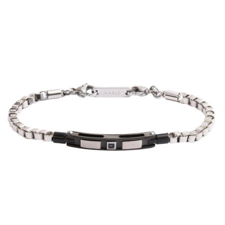 Bracciale Uomo Marlù 30BR0022N Icons Catena in Acciaio Silver con Zircone Nero