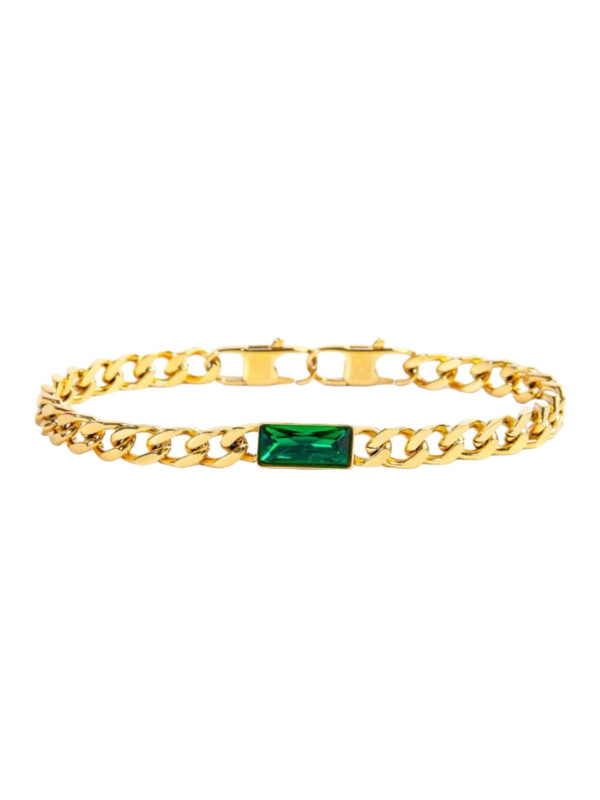 Bracciale Donna Marlù 33BR0025G-V Vision Catena Grumetta in Acciaio Oro e Zircone Verde