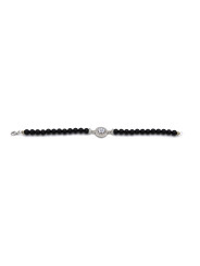 Bracciale Donna Nadir in Pasta di Corallo Nero, Centrale Fiore in Argento 925 20 cm