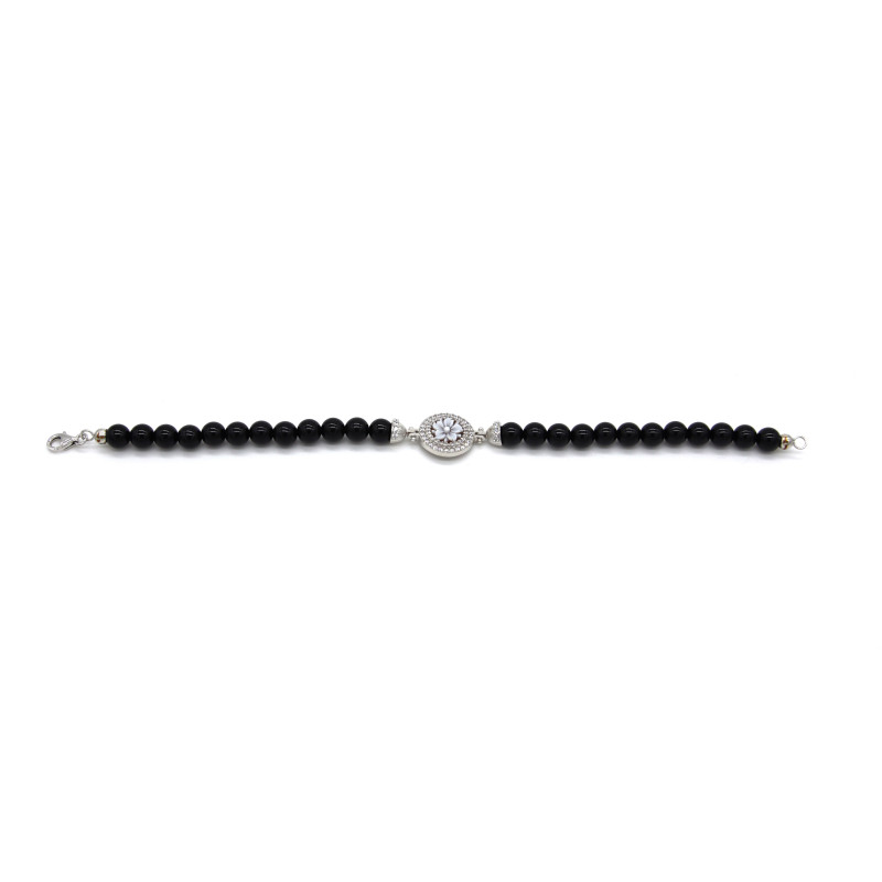 Bracciale Donna Nadir in Pasta di Corallo Nero, Centrale Fiore in Argento 925 20 cm Bracciale Donna Nadir in Pasta di Corallo Nero, Centrale Fiore in Argento 925 20 cm