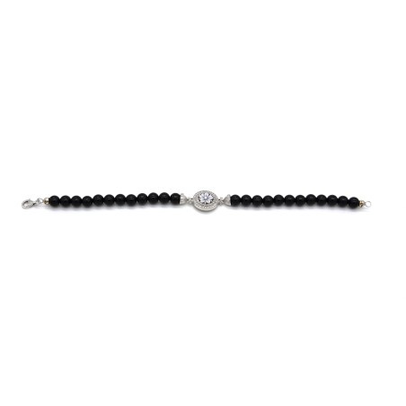 Bracciale Donna Nadir in Pasta di Corallo Nero, Centrale Fiore in Argento 925 20 cm
