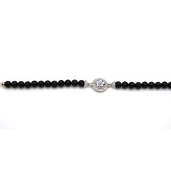 Bracciale Donna Nadir in Pasta di Corallo Nero, Centrale Fiore in Argento 925 20 cm