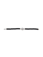 Bracciale Donna Nadir in Pasta di Corallo Nero, Centrale Fiore in Argento 925 20 cm