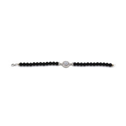 Bracciale Donna Nadir in Pasta di Corallo Nero, Centrale Fiore in Argento 925 20 cm