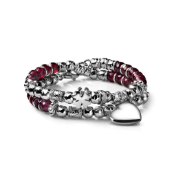 Bracciale Donna Due Giri Maria Cristina Sterling G2908 Love Argento 925% e Agata Rubino