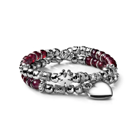 Bracciale Donna Due Giri Maria Cristina Sterling G2908 Love Argento 925% e Agata Rubino