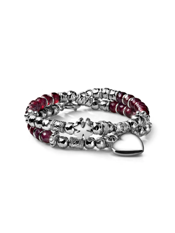 Bracciale Donna Due Giri Maria Cristina Sterling G2908 Love Argento 925% e Agata Rubino