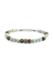 Bracciale Uomo Marlù 13BR108 Namastè in Acciaio Colore Turchese e Occhio Tigre