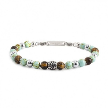 Bracciale Uomo Marlù 13BR108 Namastè in Acciaio Colore Turchese e Occhio Tigre