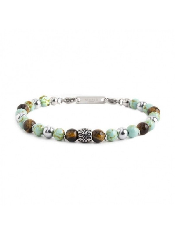 Bracciale Uomo Marlù 13BR108 Namastè in Acciaio Colore Turchese e Occhio Tigre