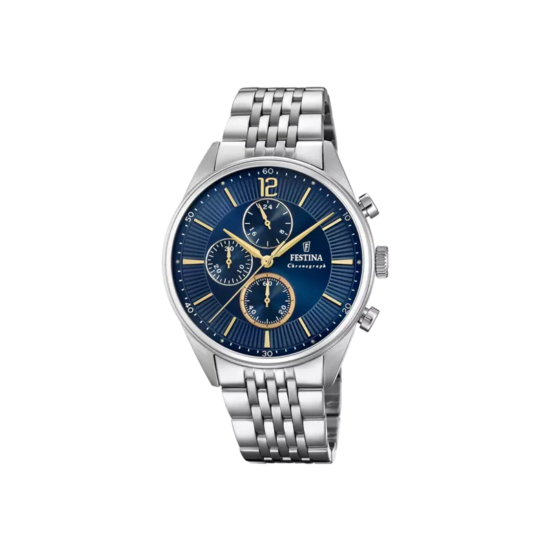 Orologio Cronografo Uomo Festina F20285/3 Timeless in Acciaio Silver e Blu Orologio Cronografo Uomo Festina F20285/3 Timeless in Acciaio Silver e Blu