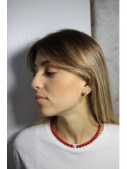 Collana Donna Nadir in Pasta di Corallo Rosso con Perla Bianca Coltivata Centrale