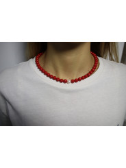 Collana Donna Nadir in Pasta di Corallo Rosso con Perla Bianca Coltivata Centrale