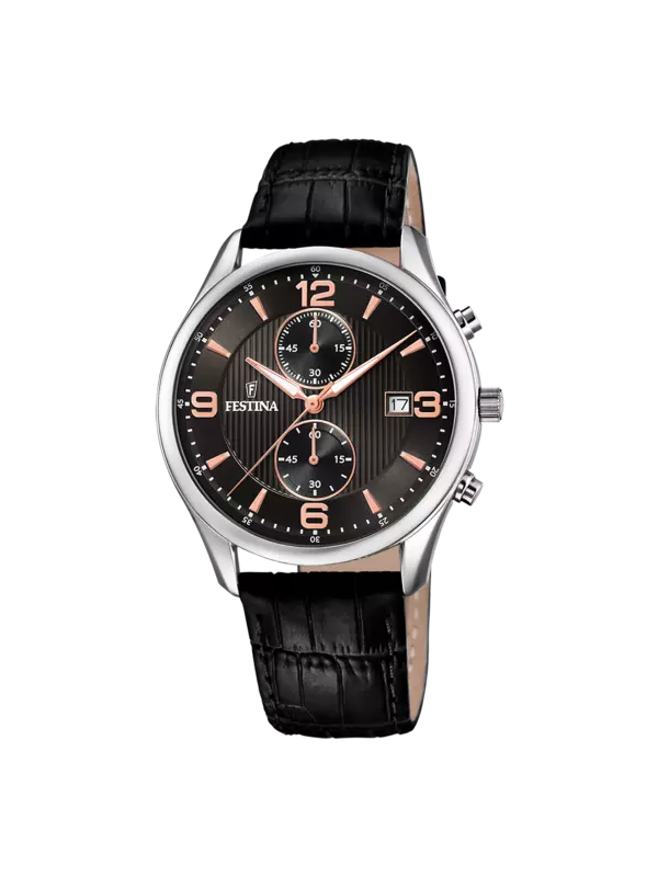 Orologio Cronografo Uomo Festina Chrono Timeless F6855/7 Cinturino Pelle Nero