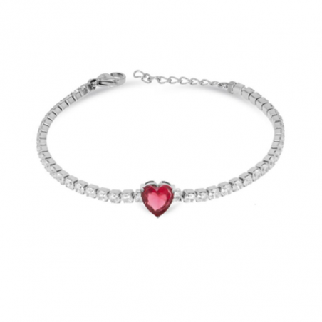 Bracciale Tennis Donna Liujo LJ2444 in Acciaio Silver Zirconi e Cuore Centrale Rosso