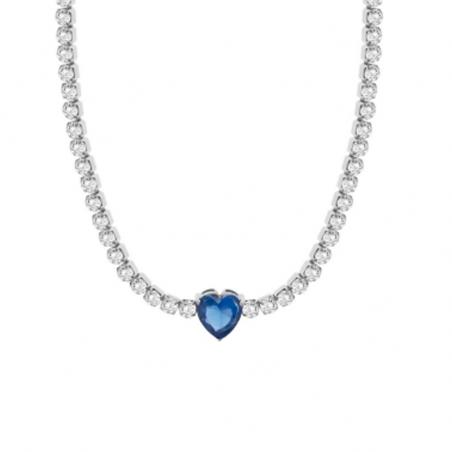 Collana Donna Liujo LJ2445 in Acciaio Silver con Cristalli Bianchi Cuore Centrale Blu