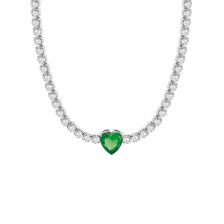 Collana Donna Liujo LJ2447 in Acciaio Silver con Cristalli Bianchi Cuore Centrale Verde