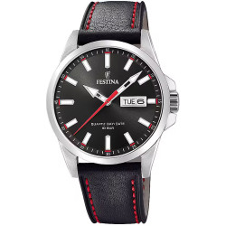 Orologio Solo Tempo Uomo Festina Acero Clasico F20358/4 Cinturino in Pelle Nero