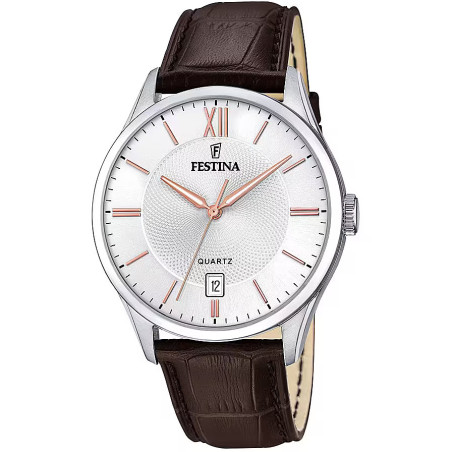 Orologio Solo Tempo Uomo Festina Acero Clasico F20426/4 Cinturino In Pelle Brown