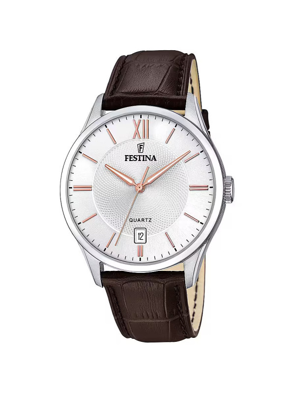 Orologio Solo Tempo Uomo Festina Acero Clasico F20426/4 Cinturino In Pelle Brown