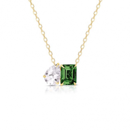 Collana Donna Liujo LJ2549 in Acciaio 3161l Pvd Oro Giallo con Zirconi Verde e Bianco