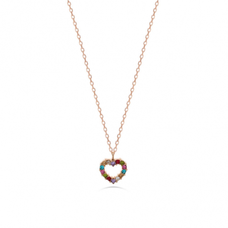 Collana Donna Liujo LJ2449 in Acciaio 3161l Pvd Oro Rosa con Cuore Zirconi Multicolor