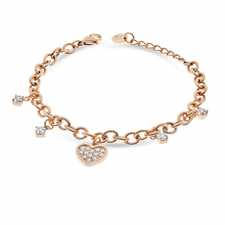 Bracciale Donna Liujo Catena LJ2427 in Acciaio 316l pvd Oro Rosa con Cuore e Zirconi bianchi