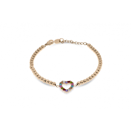 Bracciale Donna Liujo LJ2450  in Acciaio 316l Pvd Oro Rosa Cuore Centrale Zirconi Multicolor