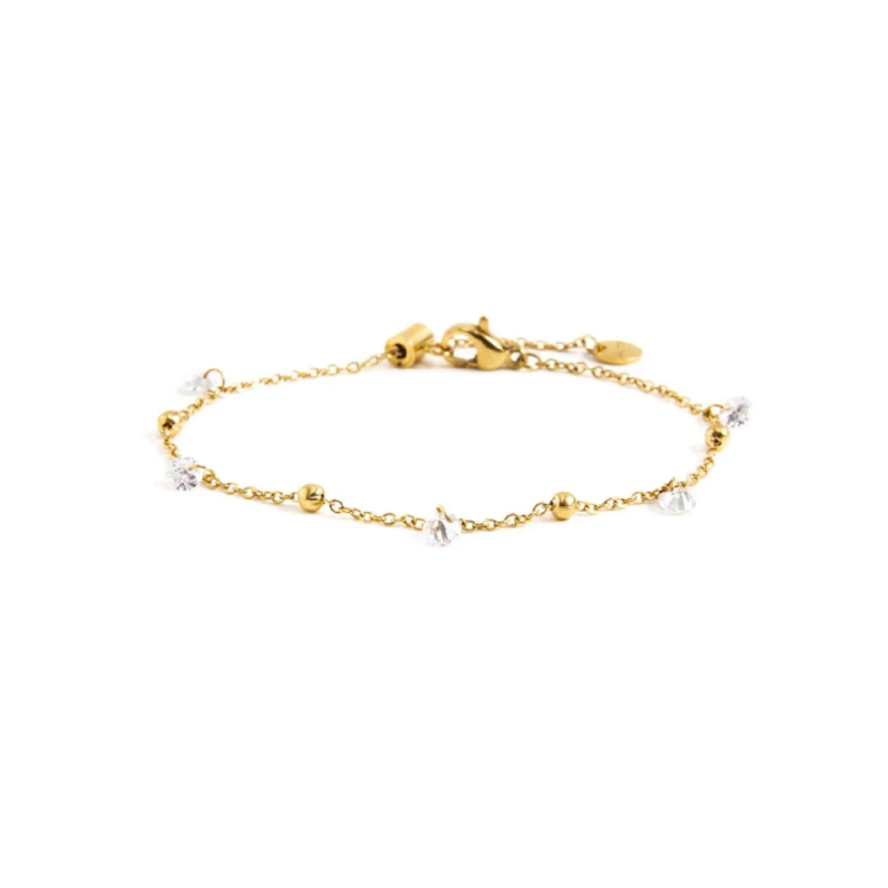 Bracciale Donna Marlù BE Woman 2BR0061G-W in Acciaio Oro con Cristalli e Sfere Bracciale Donna Marlù BE Woman 2BR0061G-W in Acciaio Oro con Cristalli e Sfere