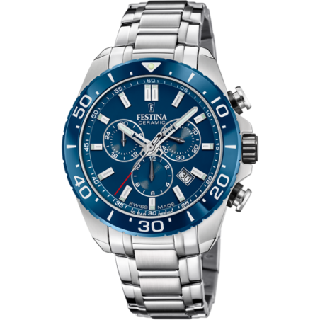 Orologio Cronografo Uomo Festina F20042/2 Swiss Made in Acciaio Silver 44mm