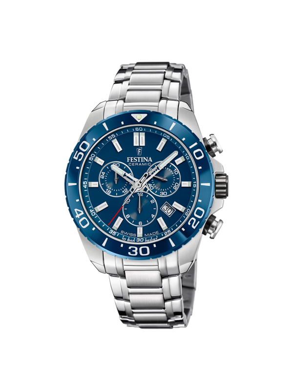 Orologio Cronografo Uomo Festina F20042/2 Swiss Made in Acciaio Silver 44mm