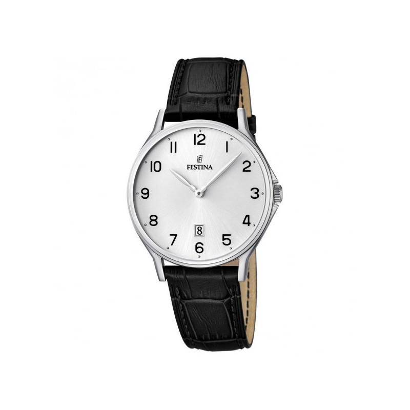 Orologio Umo Festina Classic F16745/1 Argento Cinturino Pelle Nero Orologio Umo Festina Classic F16745/1 Argento Cinturino Pelle Nero