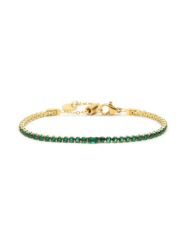 Bracciale Donna Tennis Marlù 31BR0006G-S in Acciaio Colore Oro e Zirconi Verdi