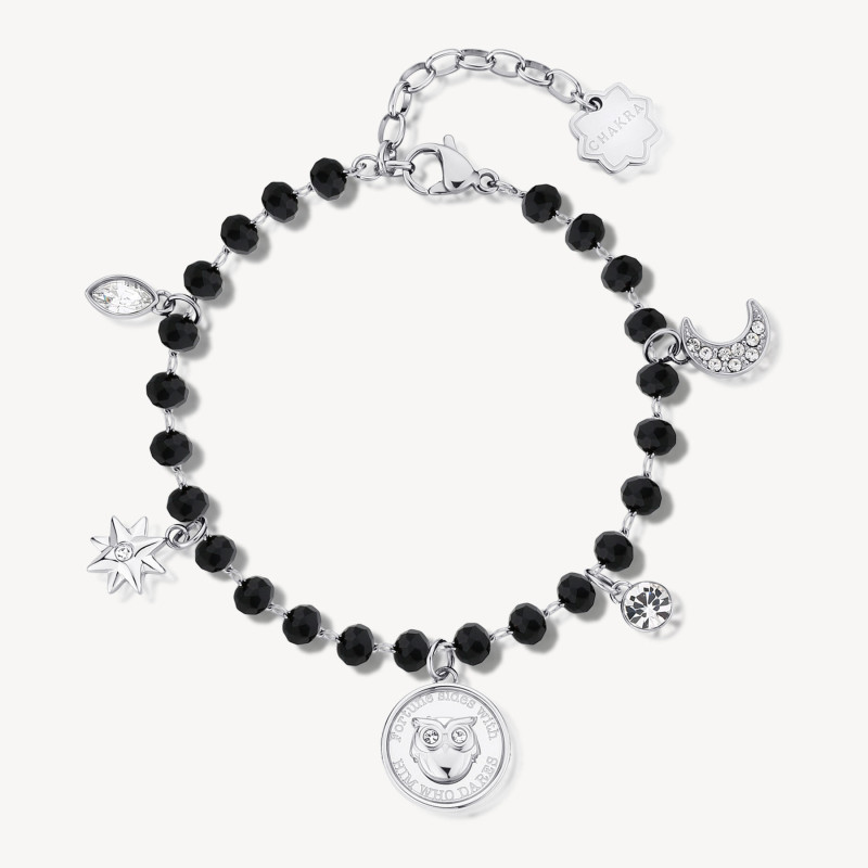 Bracciale Donna Brosway Chakra BHKB130 Portafortuna in Acciaio Silver e Nero Gufo Bracciale Donna Brosway Chakra BHKB130 Portafortuna in Acciaio Silver e Nero Gufo
