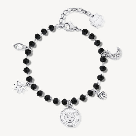 Bracciale Donna Brosway Chakra BHKB130 Portafortuna in Acciaio Silver e Nero Gufo