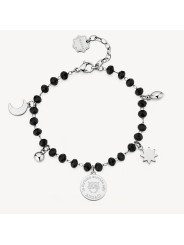 Bracciale Donna Brosway Chakra BHKB130 Portafortuna in Acciaio Silver e Nero Gufo