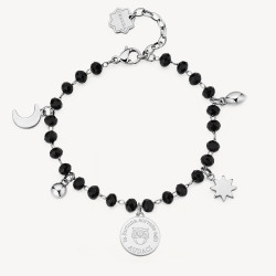 Bracciale Donna Brosway Chakra BHKB130 Portafortuna in Acciaio Silver e Nero Gufo