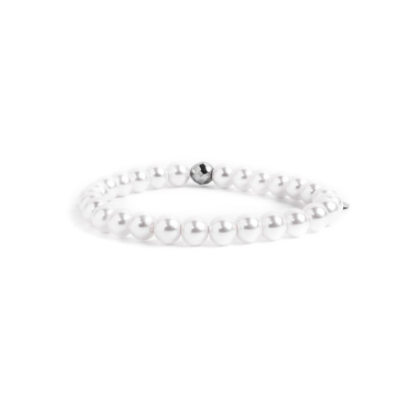 Bracciale Donna Marlù Elastico15BR031-6 con Perle Sintetiche Bianche e Centrale Acciaio