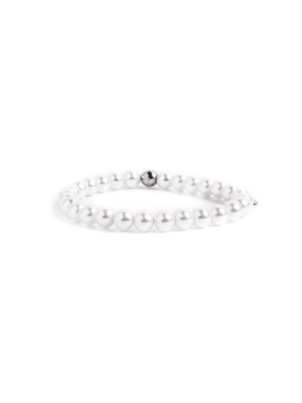 Bracciale Donna Marlù Elastico15BR031-6 con Perle Sintetiche Bianche e Centrale Acciaio
