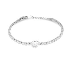 Bracciale Tennis Donna Liujo LJ2442 in Acciaio Silver Zirconi e Cuore Centrale