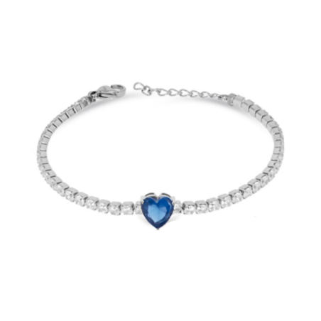 Bracciale Tennis Donna Liujo LJ2446 in Acciaio Silver Zirconi e Cuore Centrale Blu