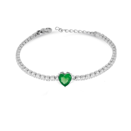 Bracciale Tennis Donna Liujo LJ2448 in Acciaio Silver Zirconi e Cuore Centrale Verde